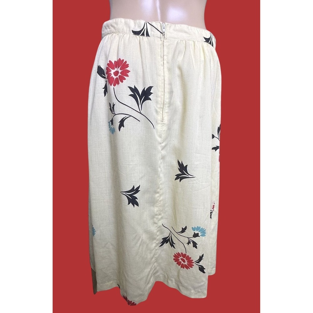 Vintage Panther Floral Print Skirt Ivory Gathered Waist Union Made Cottagecore M - Picture 6 of 10